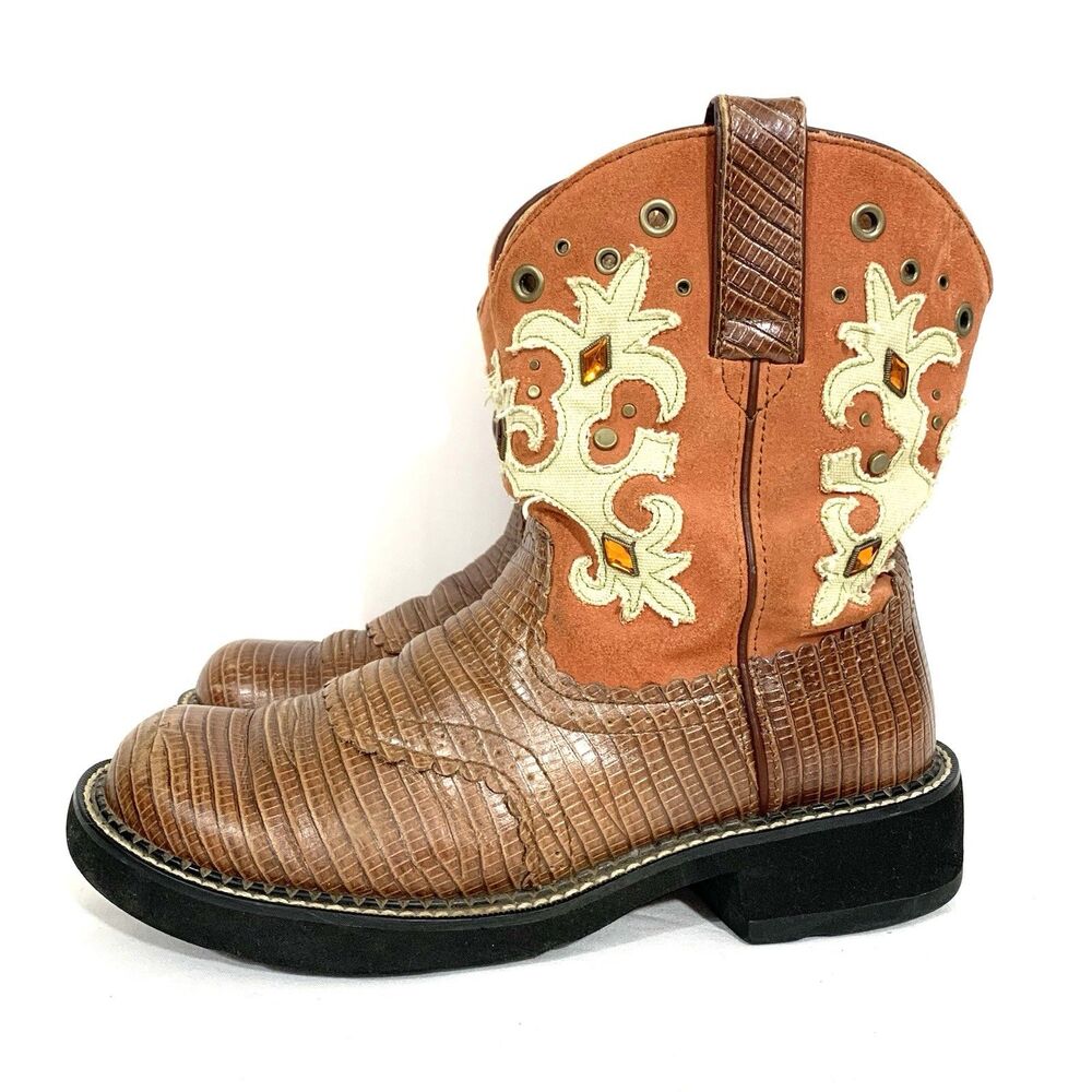 Ariat Women's Fat Baby Western Pull-On Boots Embroidered Round Toe US 9.5B